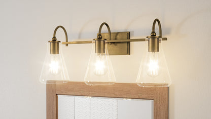 3 Light Bathroom Vanity Light, Weathered Brass