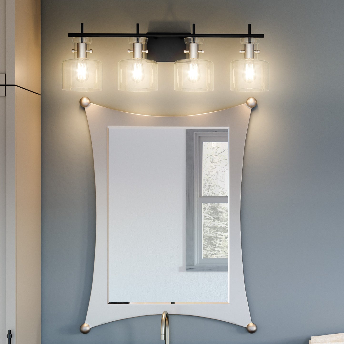 4 Light Bathroom Vanity Light, Matte Black