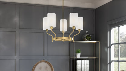 Quoizel Parkington 5 Light Chandelier, Aged Brass/White