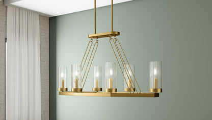 Quoizel Valens 6 Light Chandelier Light, Aged Brass/Clear Reeded