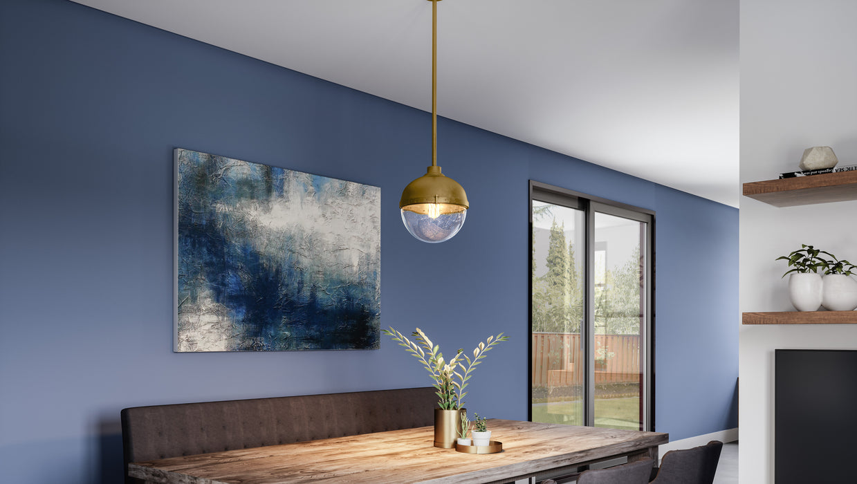 Quoizel Perrine 1 Light Mini Pendant, Weathered Brass/Clear Seeded