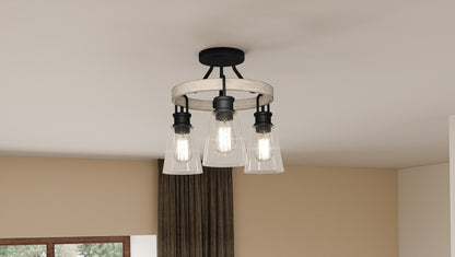 Quoizel Kingsbridge 3 Light Semi-Flush Mount, Earth Black/Seeded