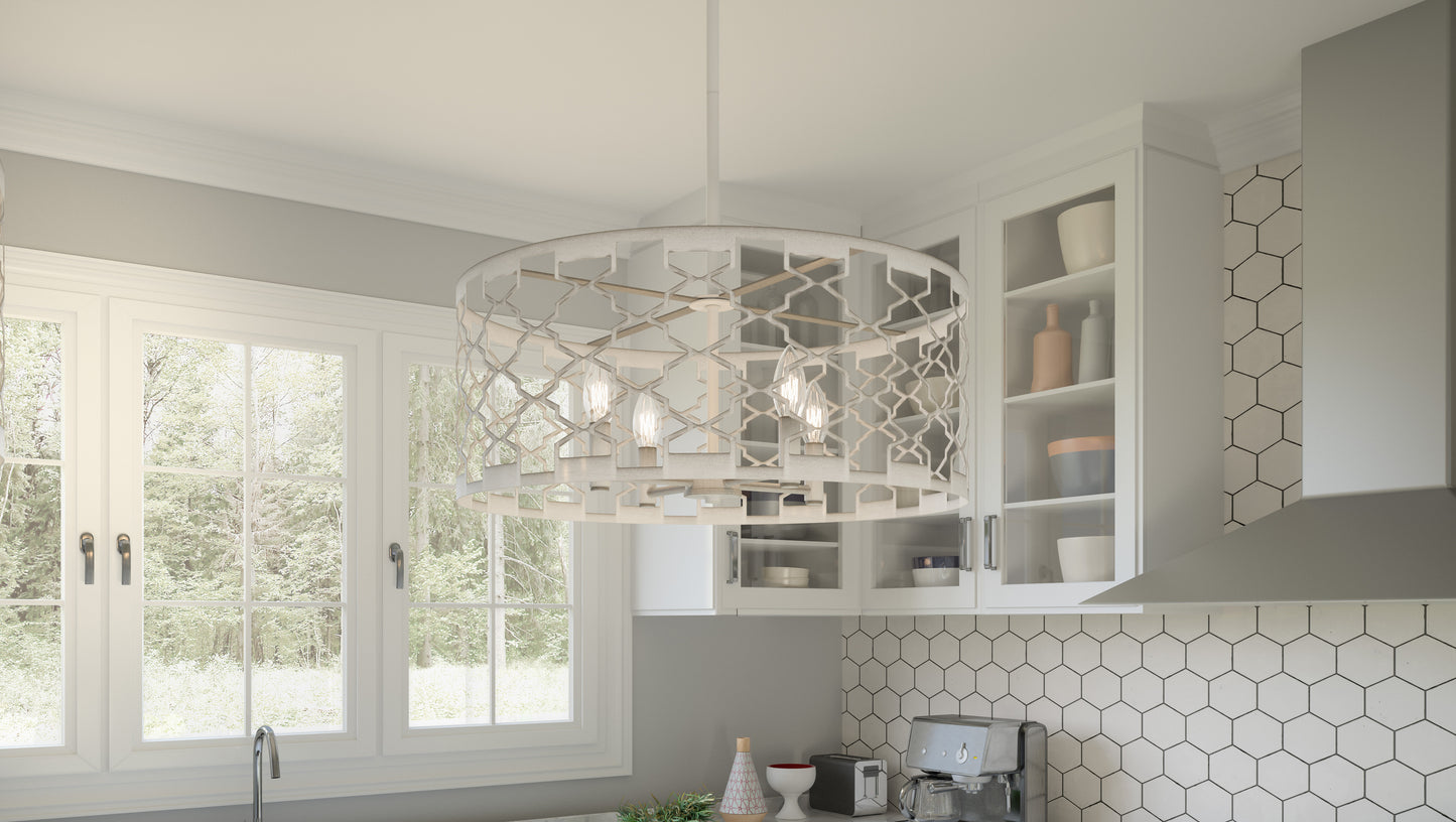 4 Light Pendant, Antique White