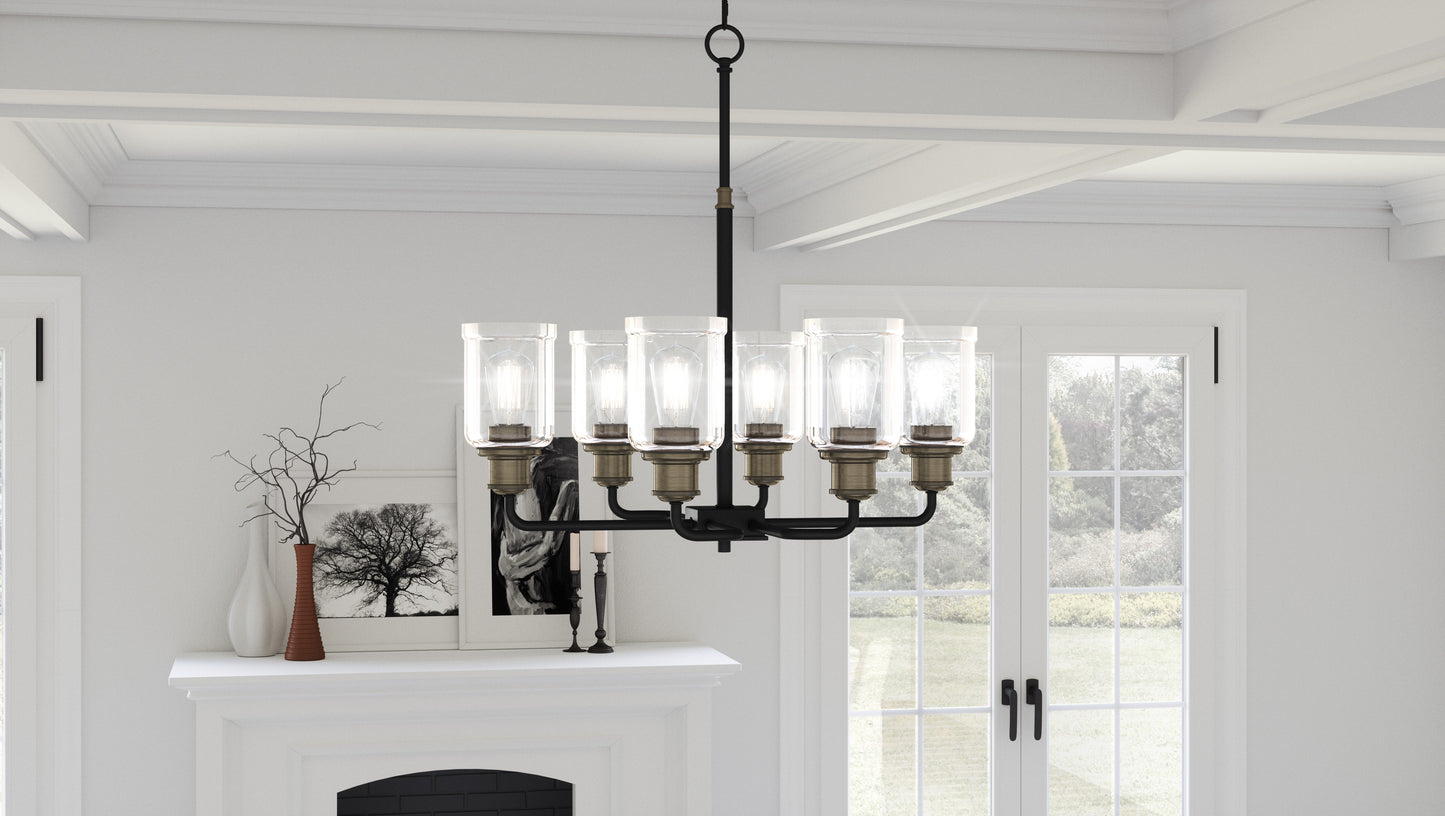 Quoizel Cox  Chandelier, Matte Black/Clear