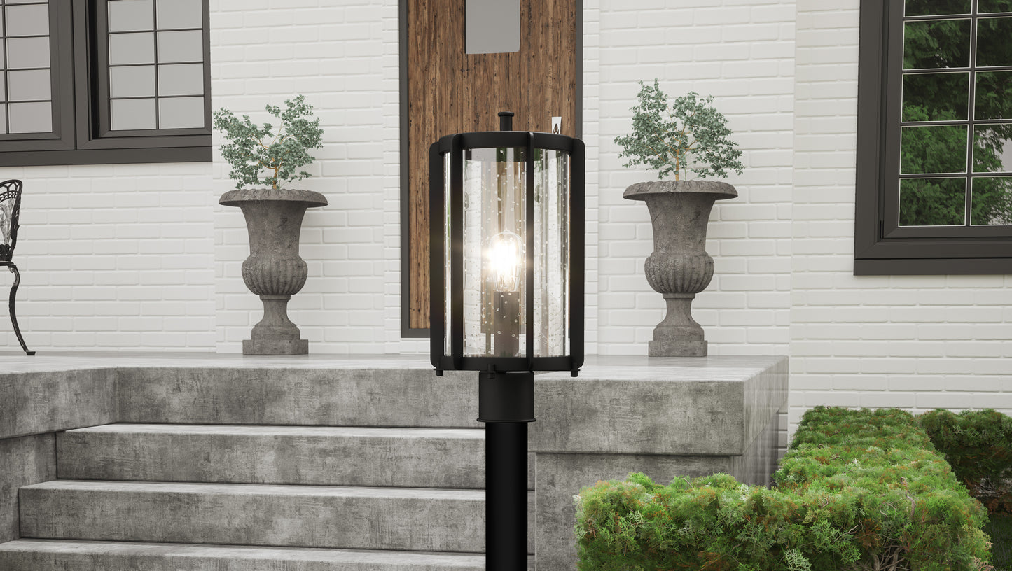 Quoizel Hazel 1 Light 18" Outdoor Lantern, Earth Black/Clear Seeded