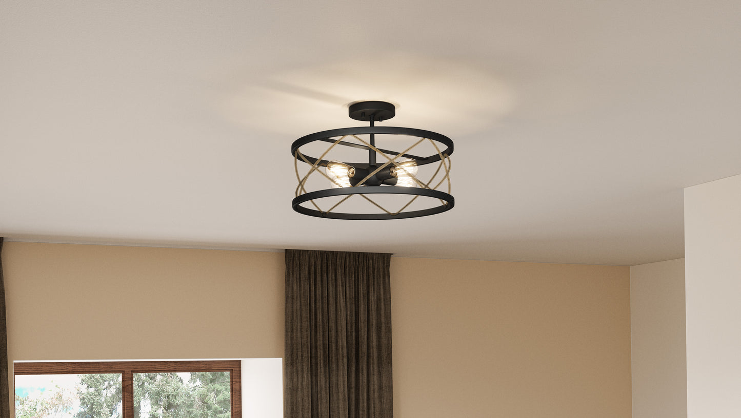 Quoizel Cedar Park 4 Light Semi-Flush Mount, Matte Black