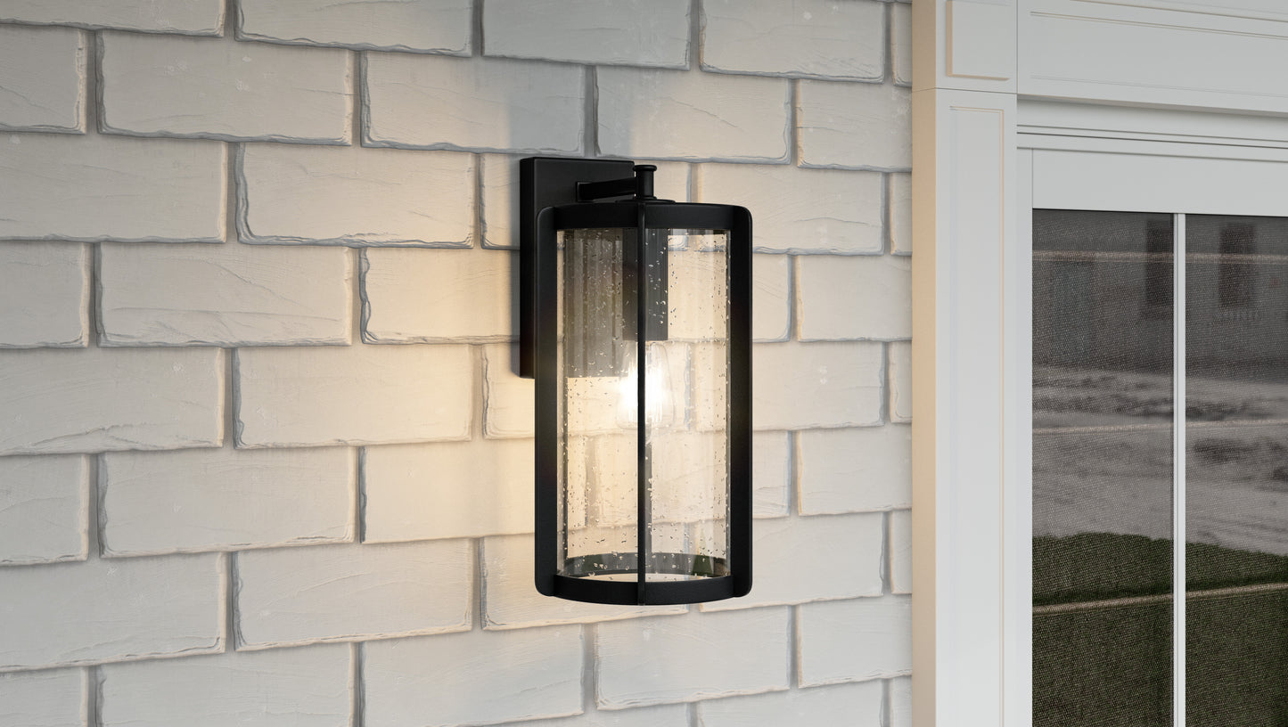 Quoizel Hazel 1 Light Outdoor Lantern, Earth Black/Clear Seeded