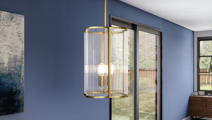 4 Light Mini Pendant, Clear Ribbed