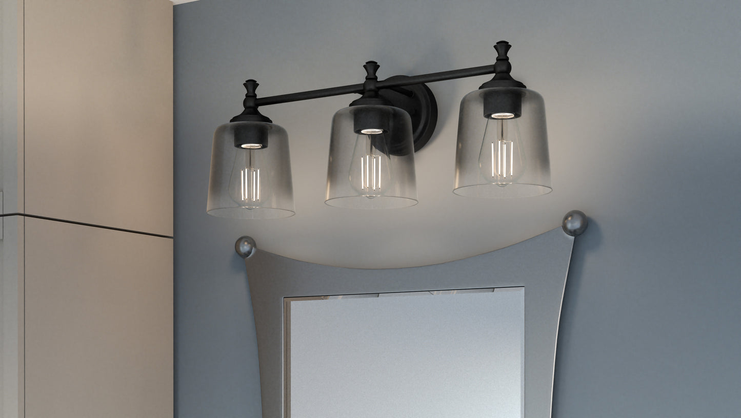 3 Light Bathroom Vanity Light, Matte Black