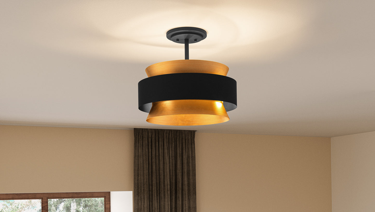 Quoizel Hagley 3 Light Semi-Flush Mount, Earth Black/Metal