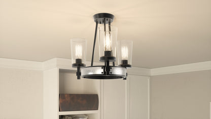 Quoizel Alpine 3 Light Semi-Flush Mount, Earth Black/Clear Seeded