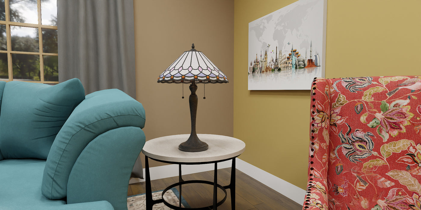 Quoizel Inez 2 Light Table Lamp, Matte Black/Multicolor Art Glass