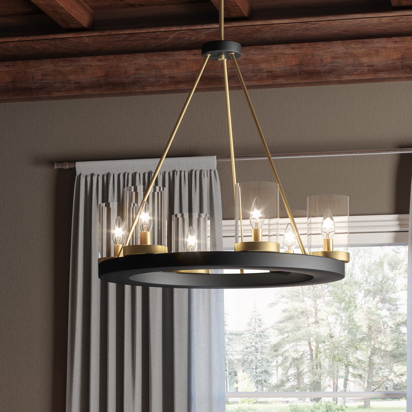 Quoizel Greeley 6 Light Chandelier, Matte Black/Clear