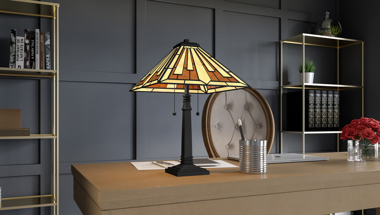 Quoizel Hathaway 2 Light Table Lamp, Black/Multicolor Art Glass