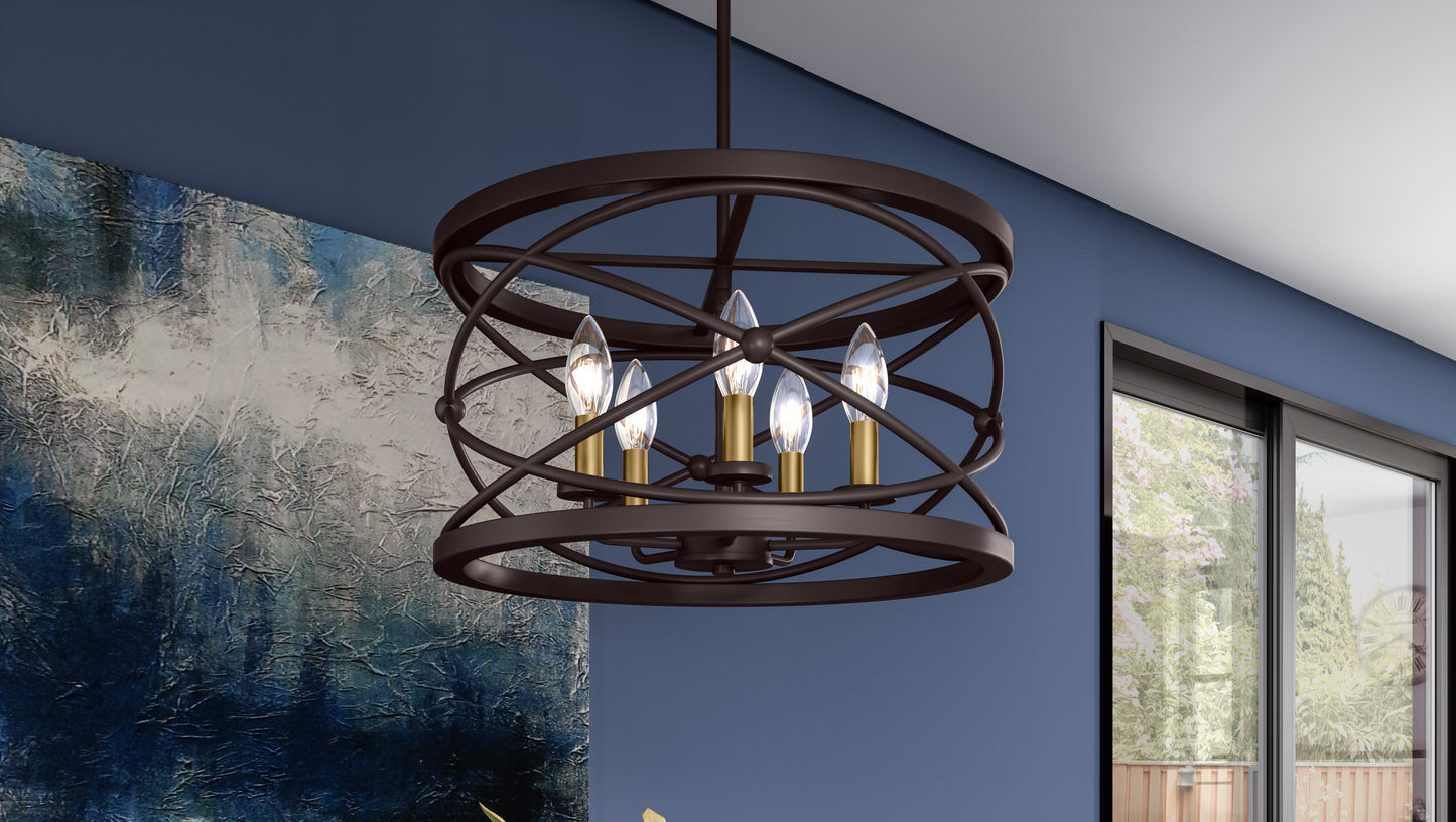 5 Light Pendant, Palladian Bronze