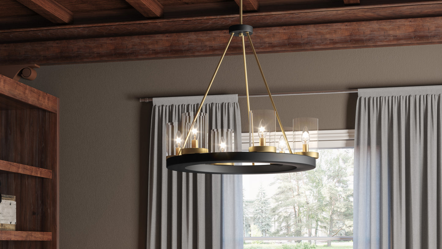 Quoizel Greeley 6 Light Chandelier, Matte Black/Clear