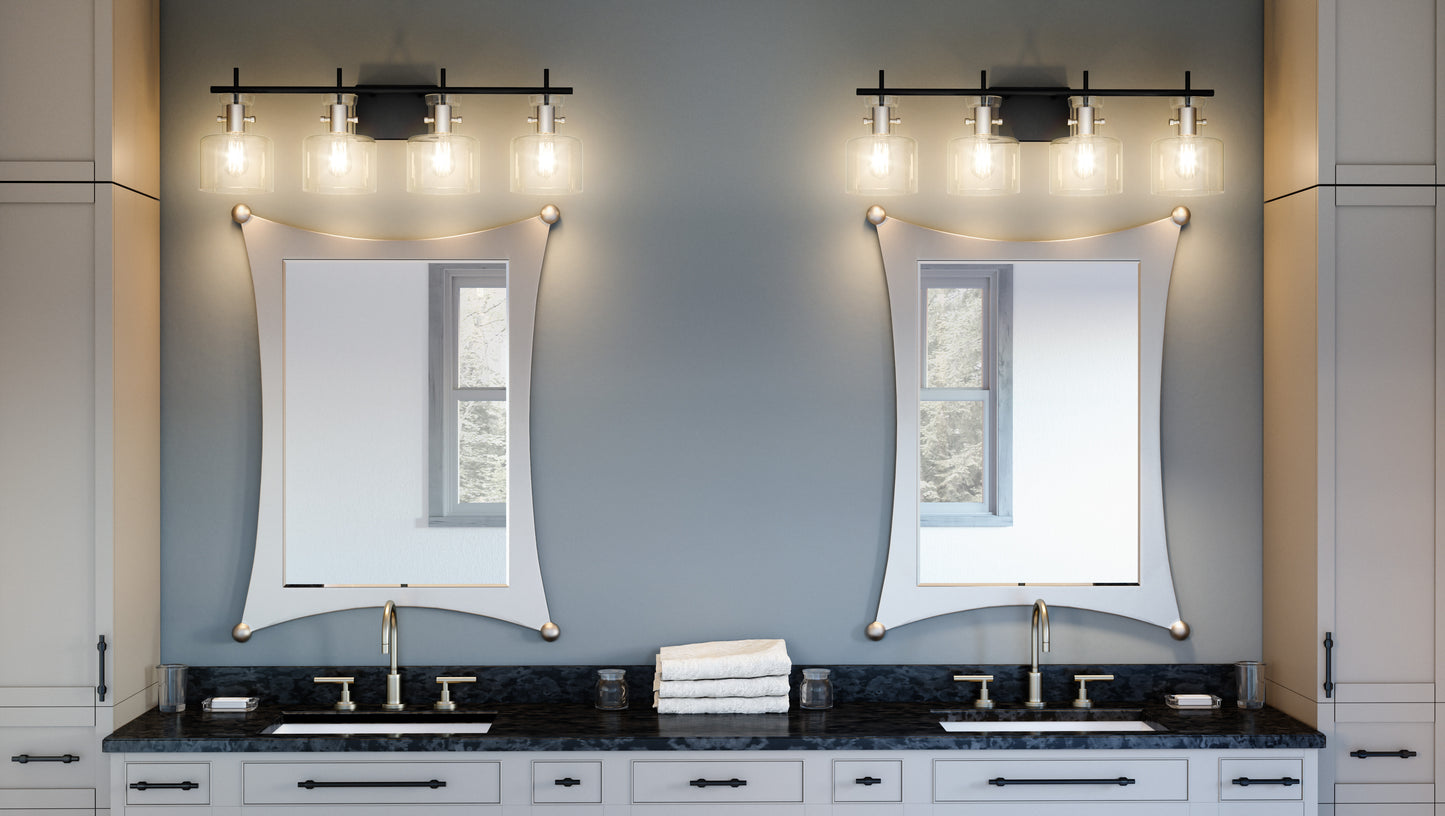 4 Light Bathroom Vanity Light, Matte Black