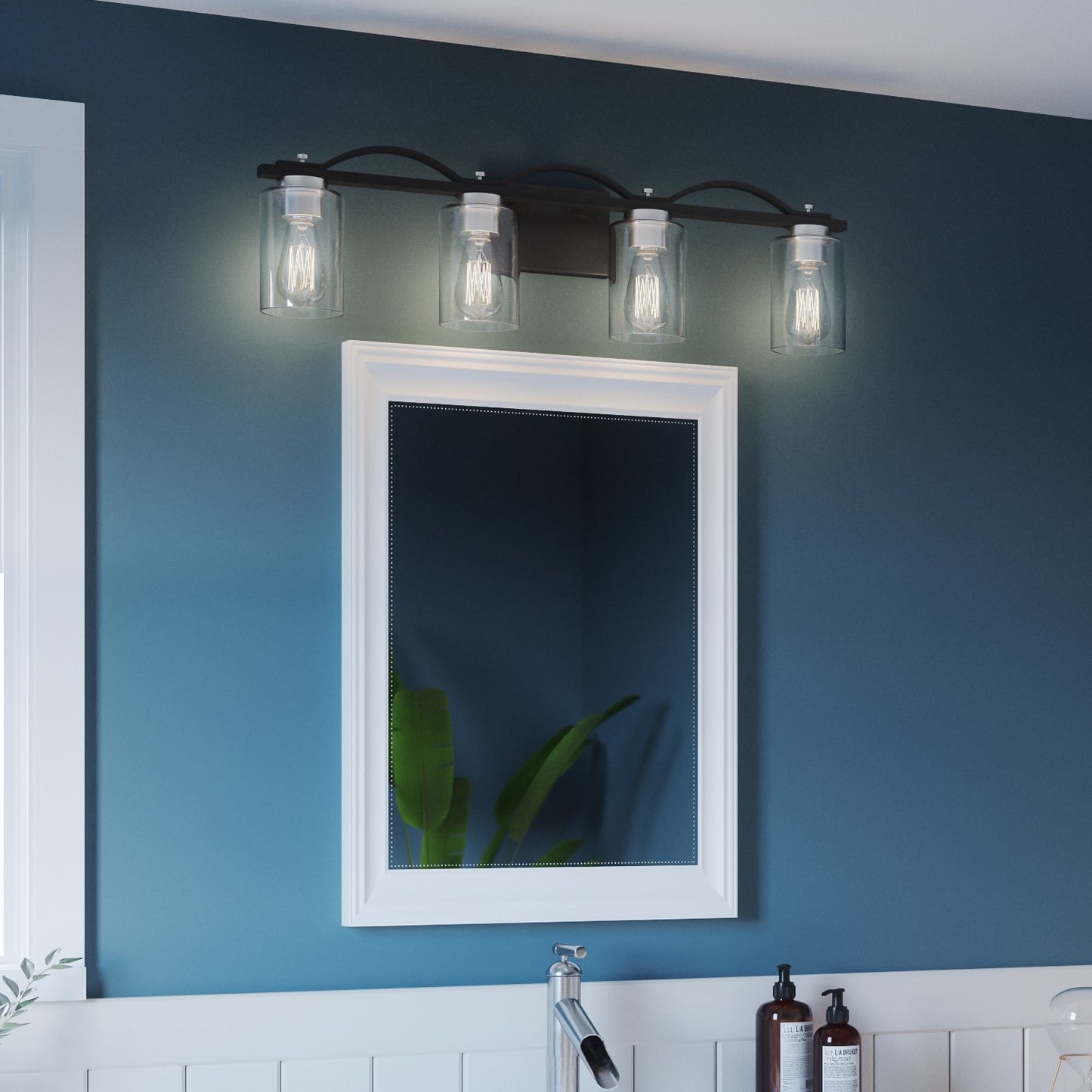 4 Light Bathroom Vanity Light, Matte Black