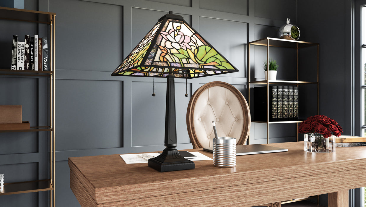 Quoizel Herron 2 Light 23" Table Lamp, Matte Black/Multicolor Art