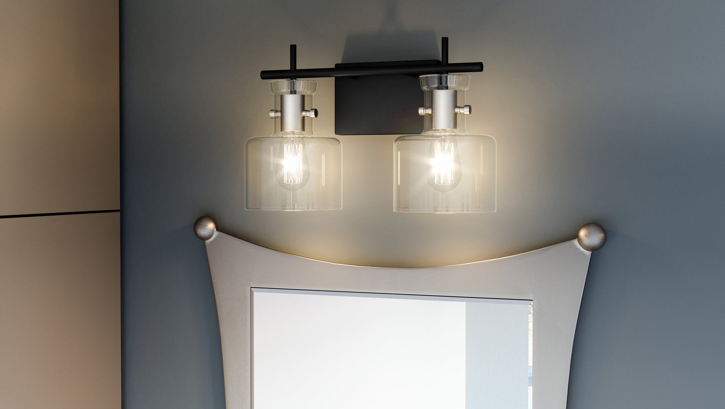 2 Light Bathroom Vanity Light, Matte Black