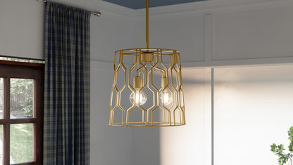 3 Light Pendant, Aged Brass