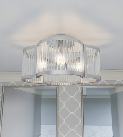 Quoizel Aster 4 Light Semi-Flush Mount, Clear Ribbed