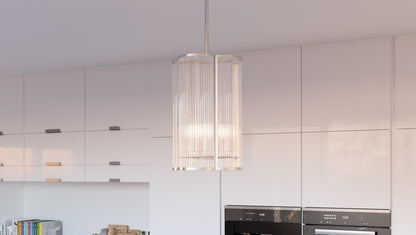 4 Light Mini Pendant, Clear Ribbed