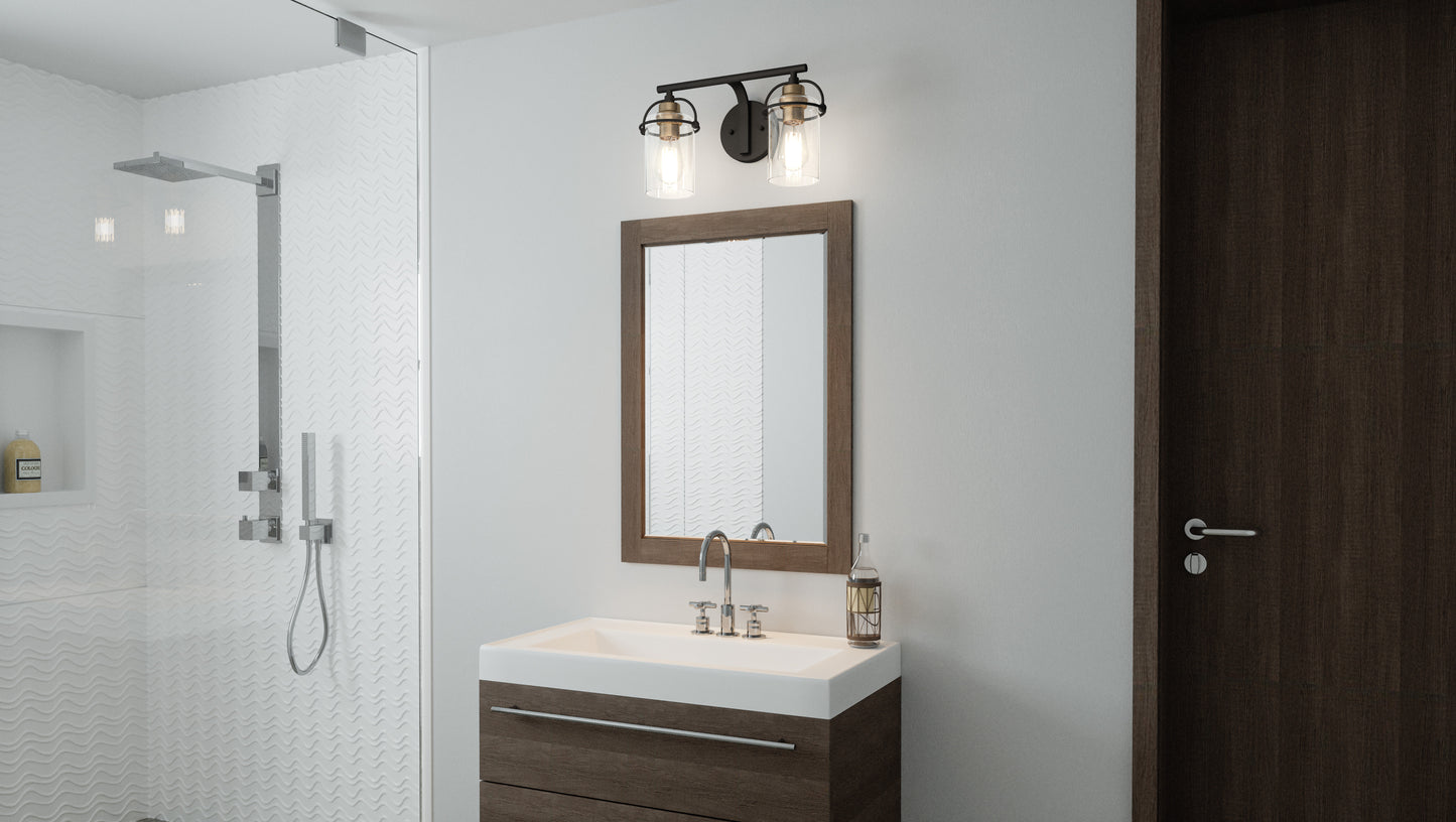 2 Light Bathroom Vanity Light, Matte Black