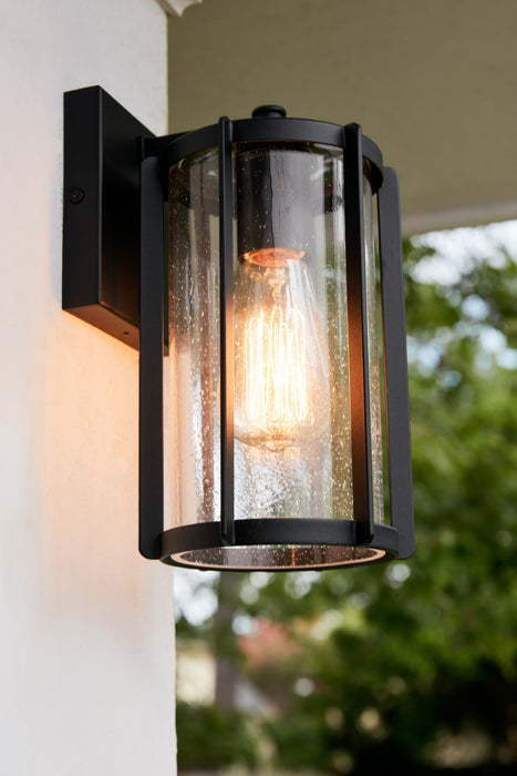 Quoizel Hazel 1 Light Outdoor Lantern, Earth Black/Clear Seeded