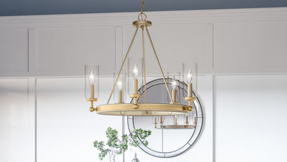 Quoizel Kelleher 5 Light Chandelier, Weathered Brass/Clear