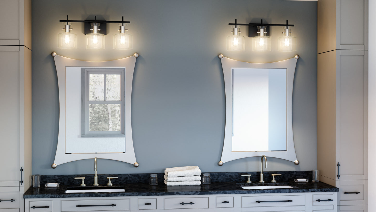 3 Light Bathroom Vanity Light, Matte Black