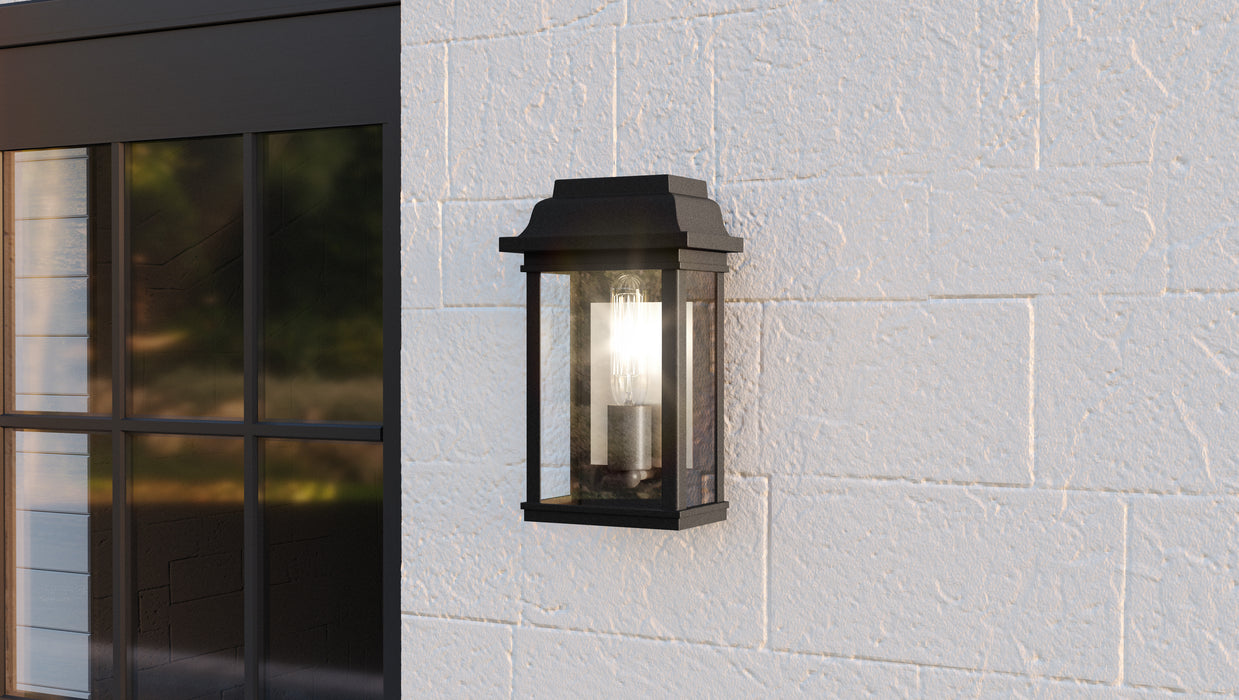 Quoizel Berkley Outdoor Lantern, Mottled Black/Clear