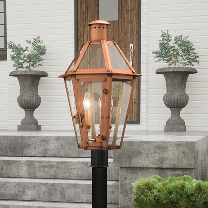 Quoizel Burdett 3 Light 24" Outdoor Lantern, Aged Copper/Clear