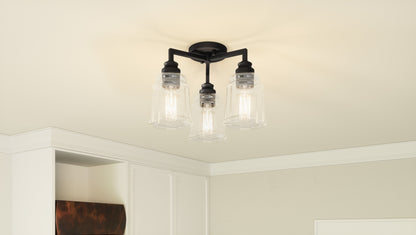 Quoizel Mcintire 3 Light Flush Mount, Matte Black/Clear Seedy