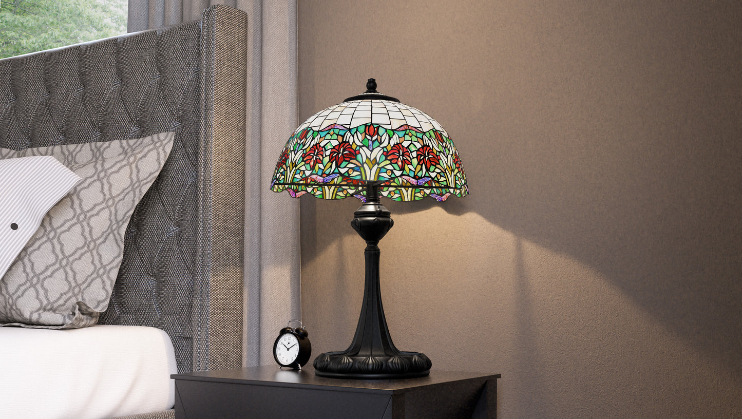 Tiffany Table Lamp, Matte Black/Multicolor Art