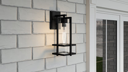 Quoizel Damien 1 Light Outdoor Lantern, Earth Black/Clear Seeded