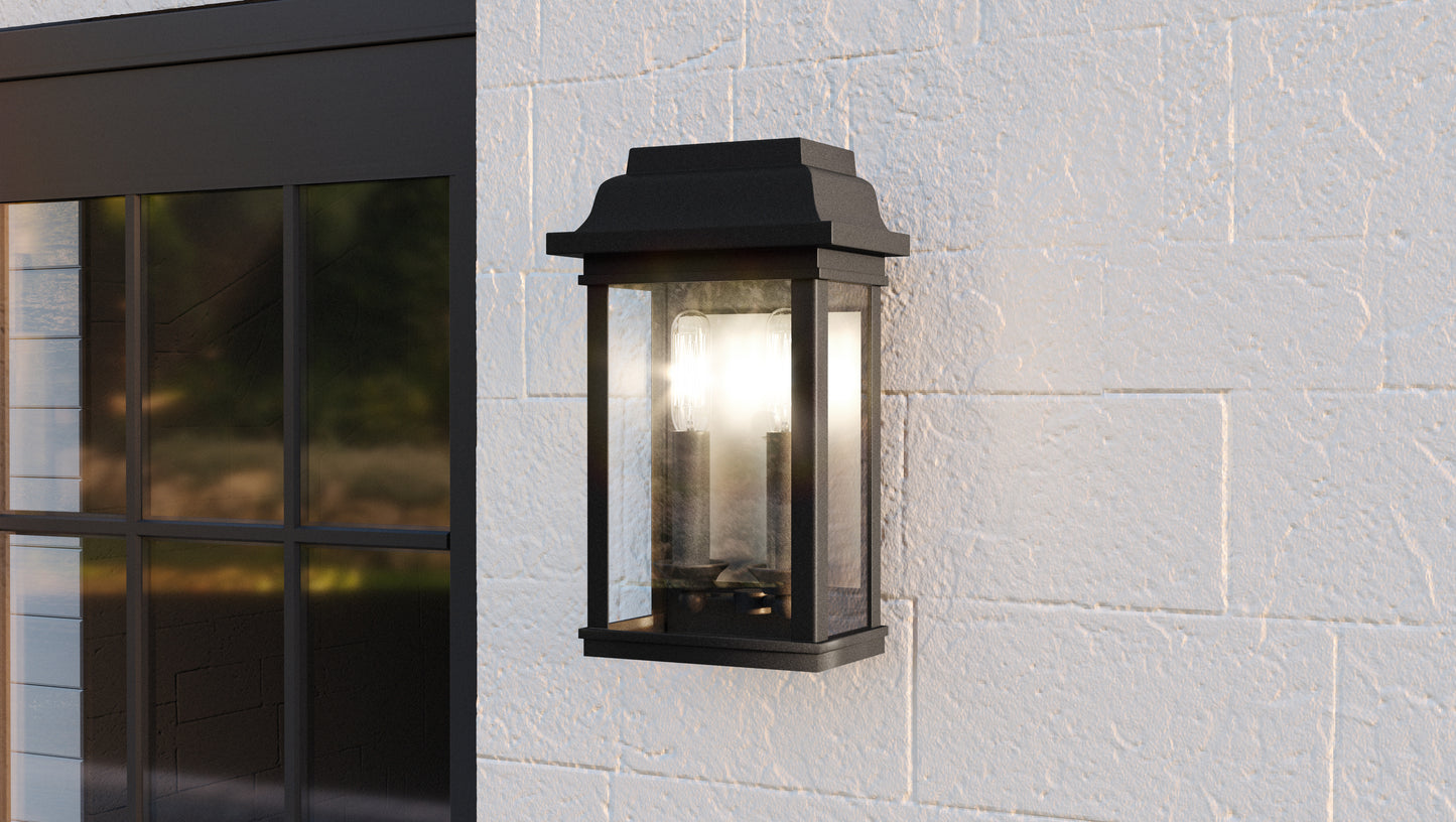 Quoizel Berkley Outdoor Lantern, Mottled Black/Clear