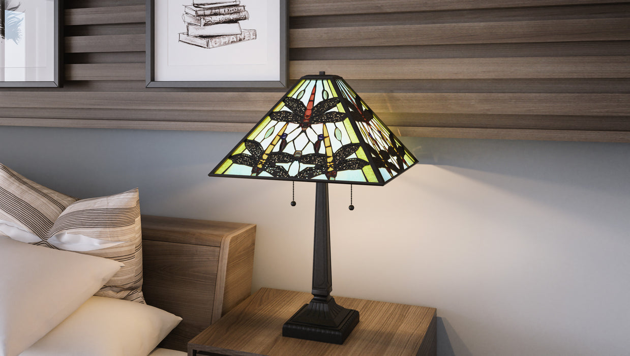 Quoizel Kirkwood 2 Light 23" Table Lamp, Matte Black/Multicolor Art