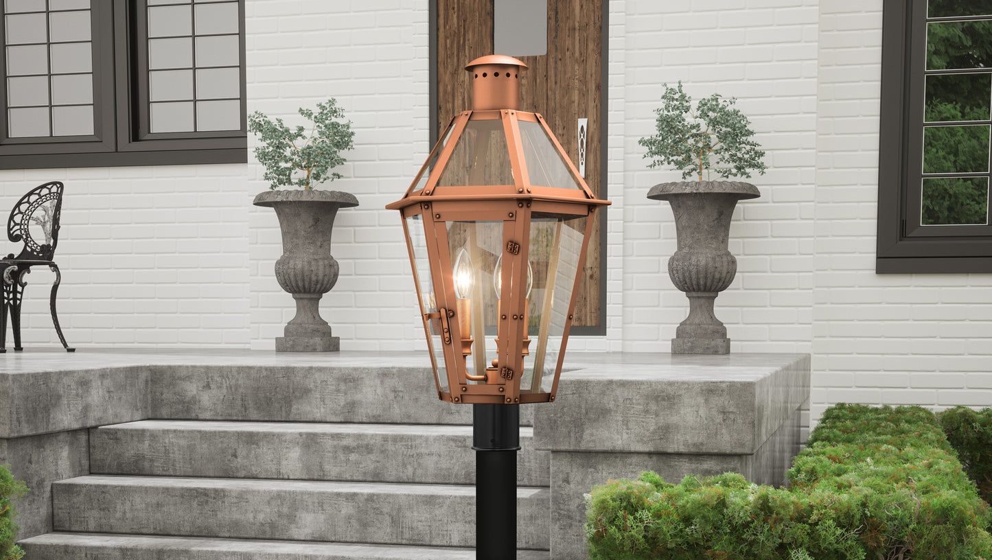 Quoizel Burdett 3 Light 24" Outdoor Lantern, Aged Copper/Clear