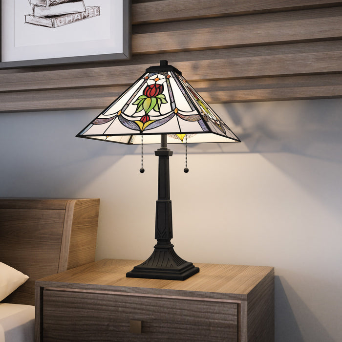 Quoizel Collingwood 2 Light 23" Table Lamp, Black/Multicolor Art
