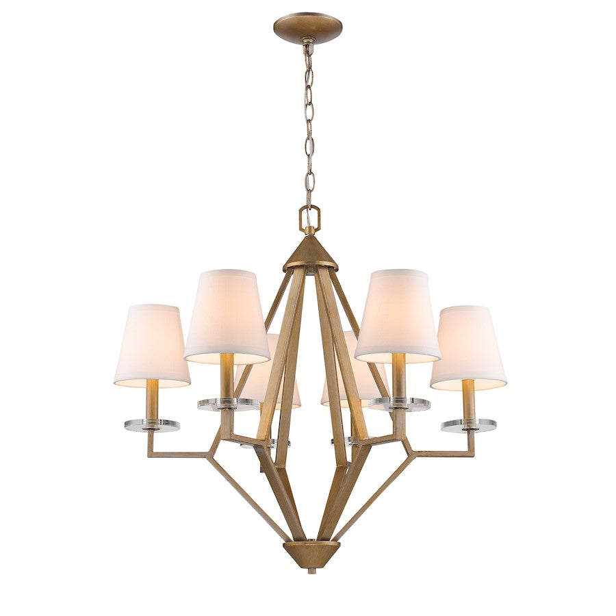 6 Light Chandelier, Washed Gold