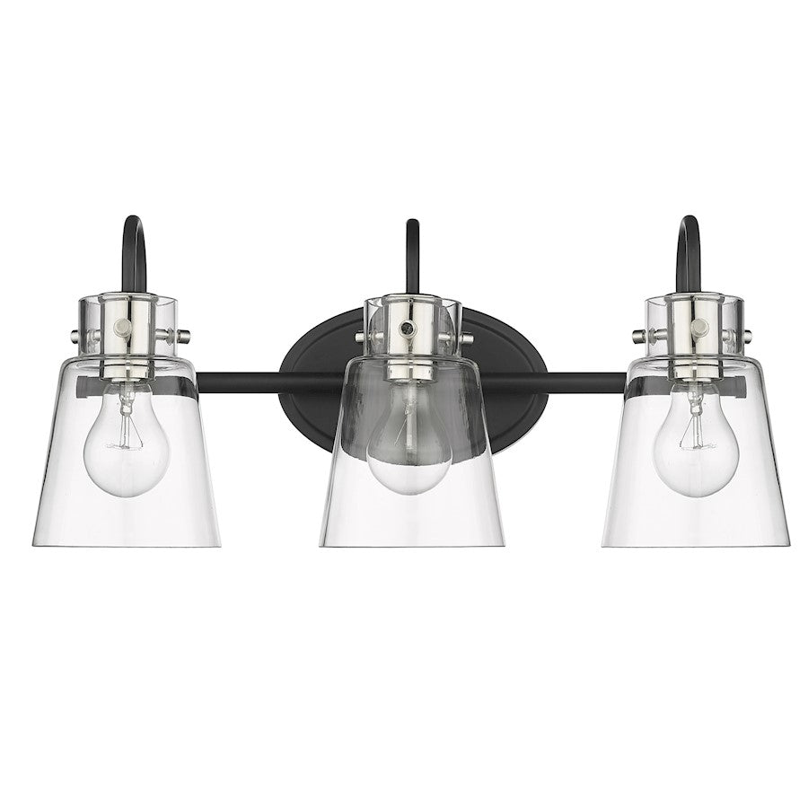 Acclaim Lighting Bristow 3 Light Vanity, Black/Polished Nickel/Clear - IN40092BK