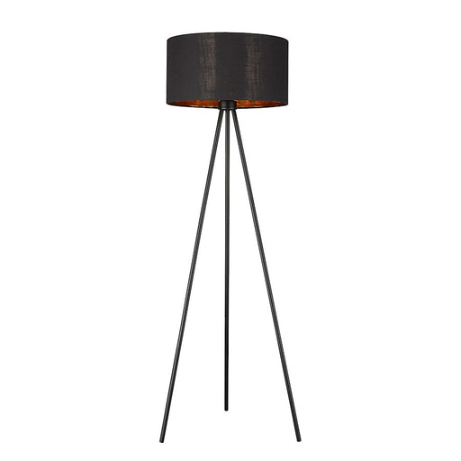 Trend Lighting Morenci Floor Lamp, Black/Black Fabric Drum/Copper - TF70095BK