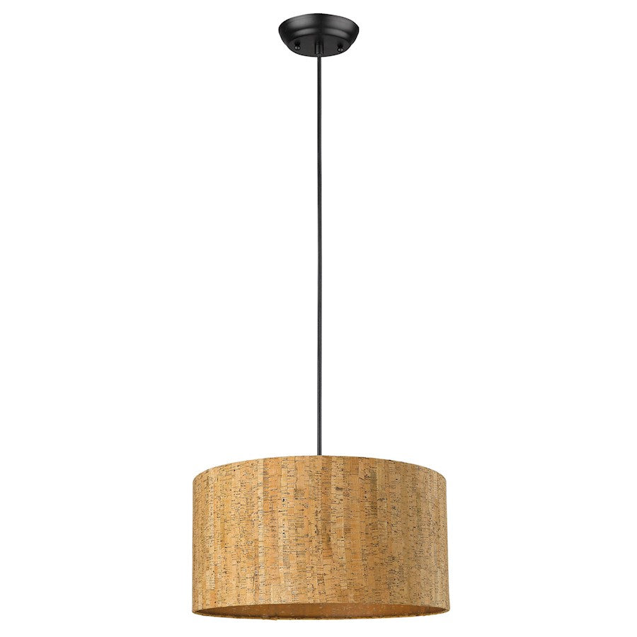 Trend Lighting Lisbon 1 Light Pendant, Matte Black/Cork Drum - TP30090BK