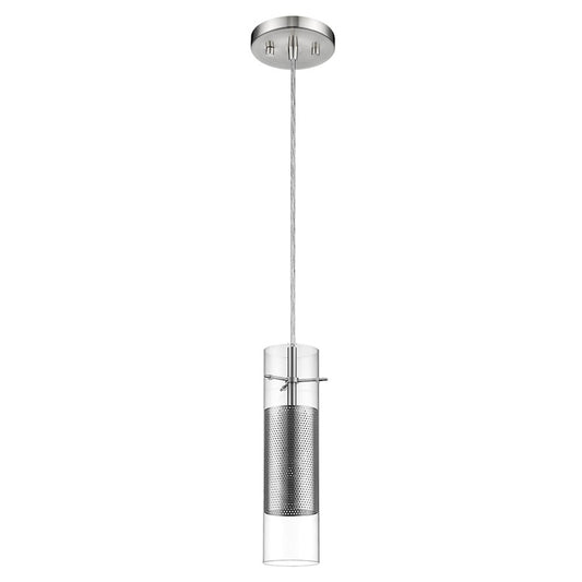 Trend Lighting Scope 1 Light Pendant, Brushed Nickel/Clear Glass/Mesh - TP4386