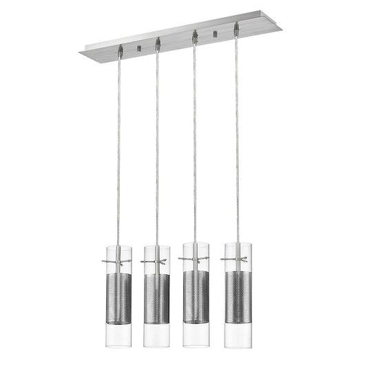 Trend Lighting Scope 4 Light Pendant, Brushed Nickel/Clear Glass/Mesh - TP4389