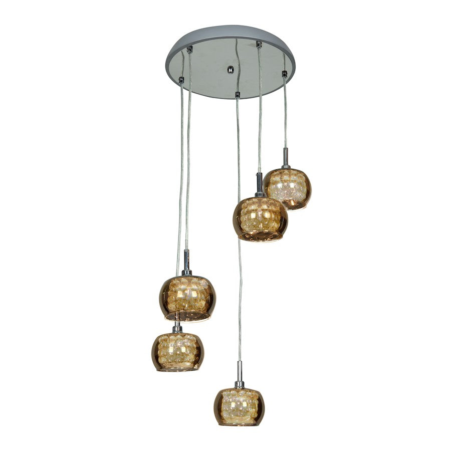 5 Light Pendant, Chrome