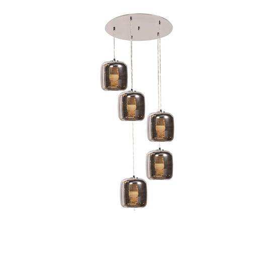 5 Light Pendant, Mirror Steel