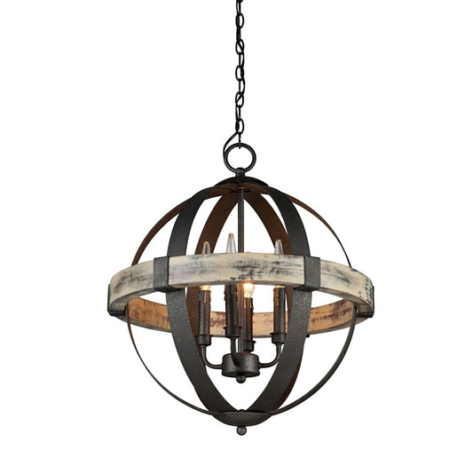 Artcraft Castello 4 Light 22" Chandelier, Distressed Wood and Black - AC10015