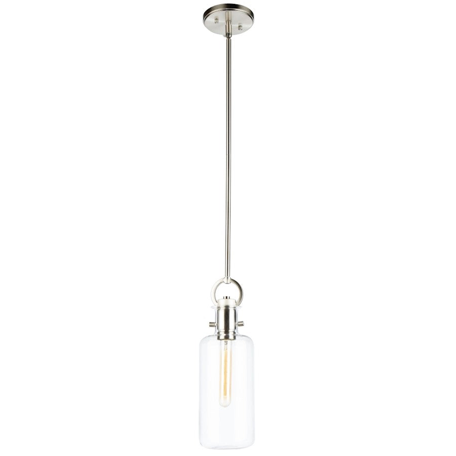 Artcraft Single 1 Light Pendant, Satin Nickel/Clear Cylinder - AC10121SN